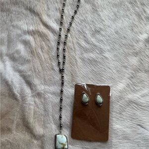 Elegant Palomino and Sterling Silver Rosary Bead Lariat Necklace set